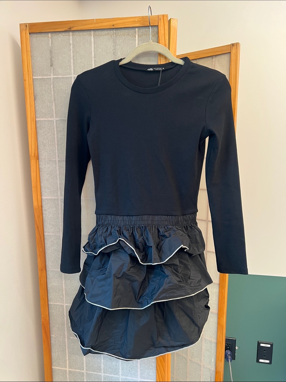 Zara Black Long Sleeve Top with Tiered Ruffle Skirt